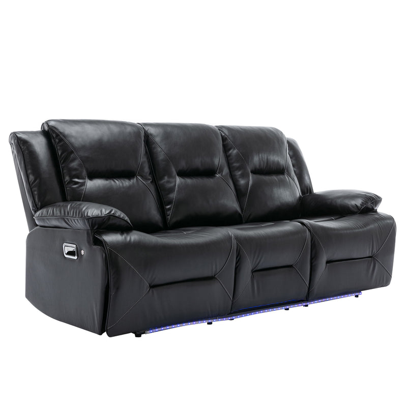 3 Seater Home Theater Recliner Manual Recliner Chair With A LED Light Strip Two Built-In Cup Holders For Living Room