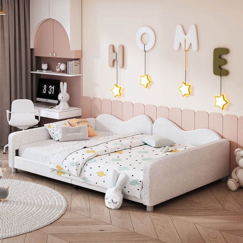 Upholstered Daybed, Sherpa Fabric Sofabed With Cloud-Shaped Backrest