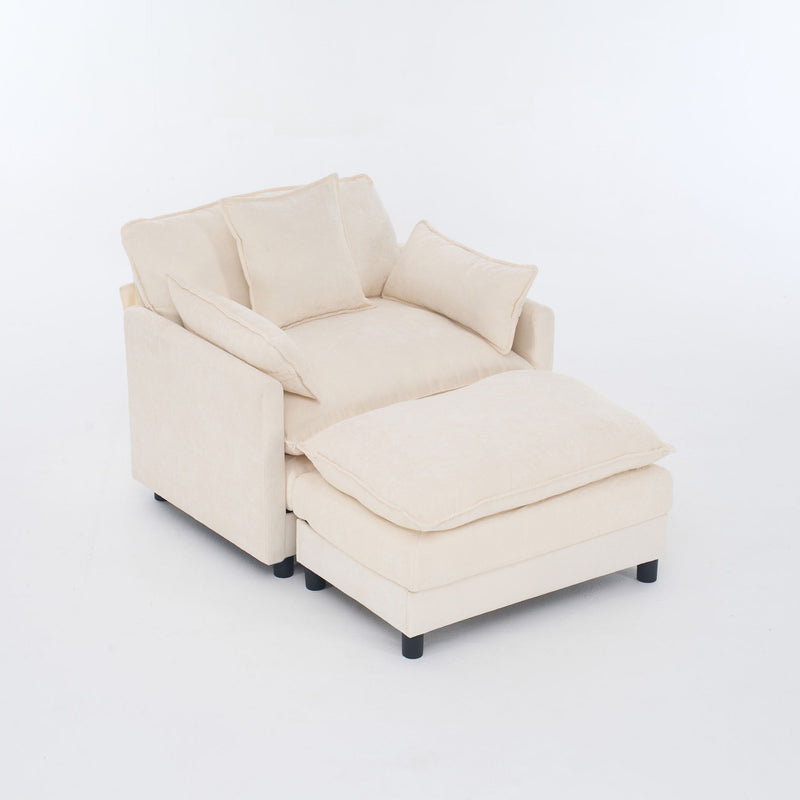 Accent Chair With Ottoman - Beige