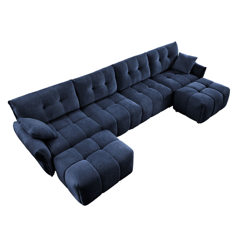Sofa Set With Ottoman And Pillows, Textured, High Resilience Cushions