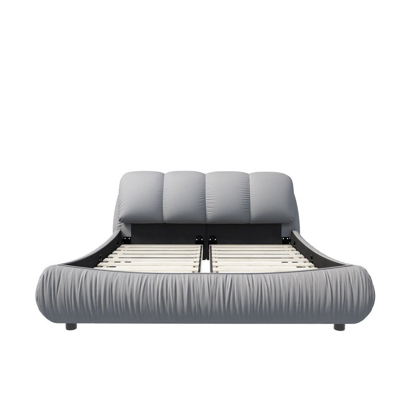 Luxury Upholstered Platform Bed With Oversized Padded Backrest And Solid Wood Frame