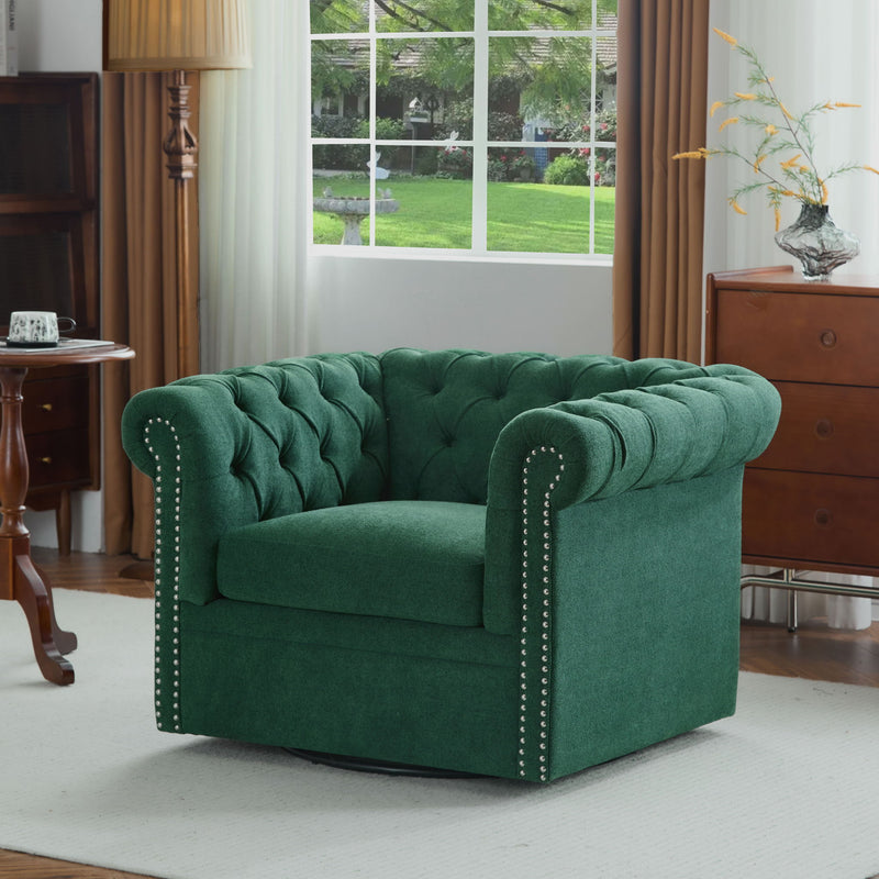 Chesterfield Style Swivel Club Chair With Button Tufted
