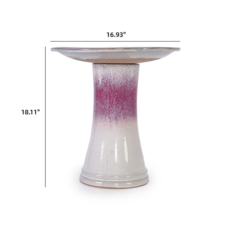Birdbath For Patio, Garden - White / Pink