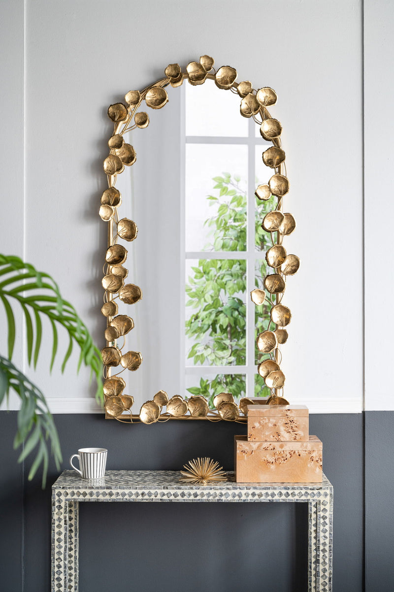 Full Length Arched Wall Mirror With en Leaf Accents Decorative Mirror For Living Room Bedroom - Gold
