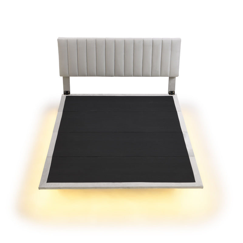 Upholstered Bed With Sensor Light And Headboard, Floating Platform Bed