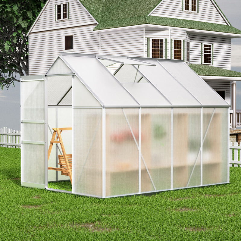 Walk-In Polycarbonate house & Roof Vent, Sliding Doors, Aluminum Hobby Hot House For Outdoor