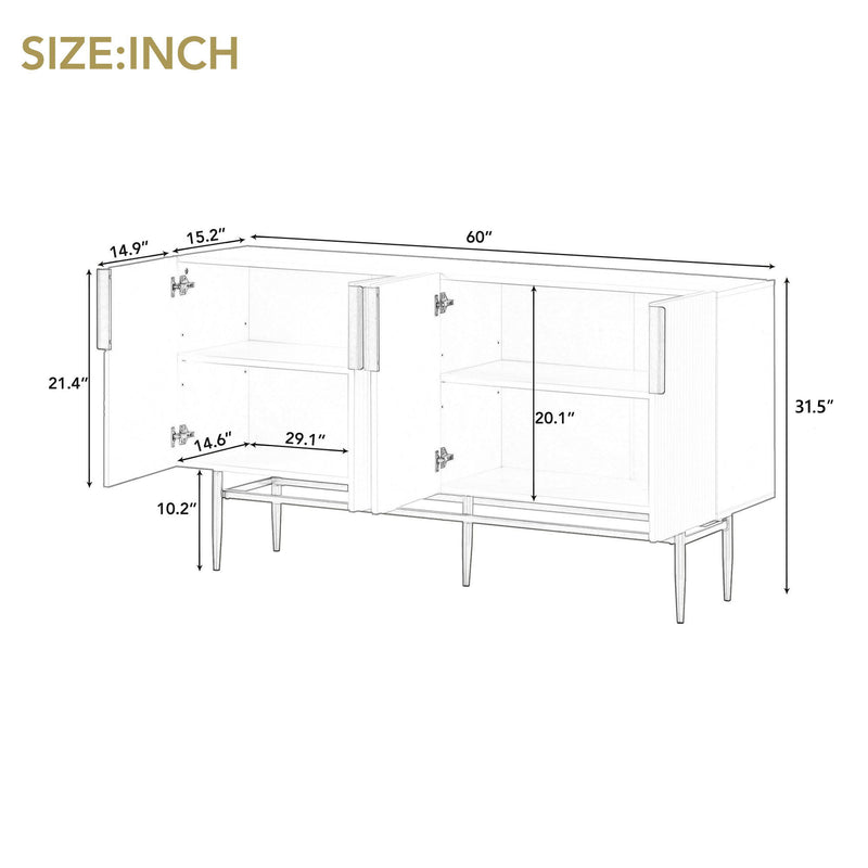 Modern Elegant 4 Door Sideboard Metal Handle Buffet Cabinet For Dining Room, Living Room, Bedroom, Hallway