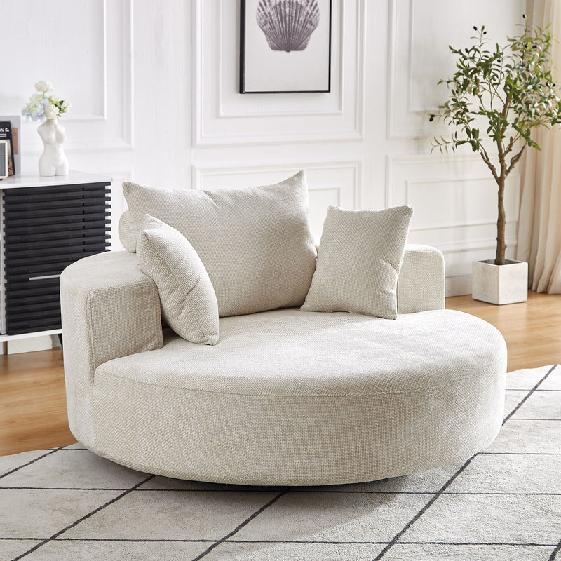 Single Swivel Chair, Fluffy Modern Sleeper, 360 Degree Swivel Chair For Living Room - Beige