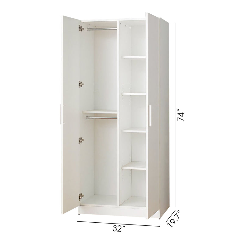 Viviane - Closet With Hanging Bars And 5 Shelves - White