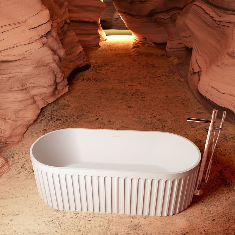 67" Freestanding Solid Surface Bathtub, Luxury Engineered Stone Resin Freestanding Soaking Bathtub With Overflow And Pop-Up Drain Cupc Certified 23S13-67 - Matte White