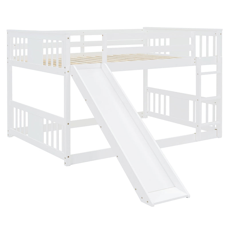 Full Over Full Bunk Bed With Ladder With Slide - White