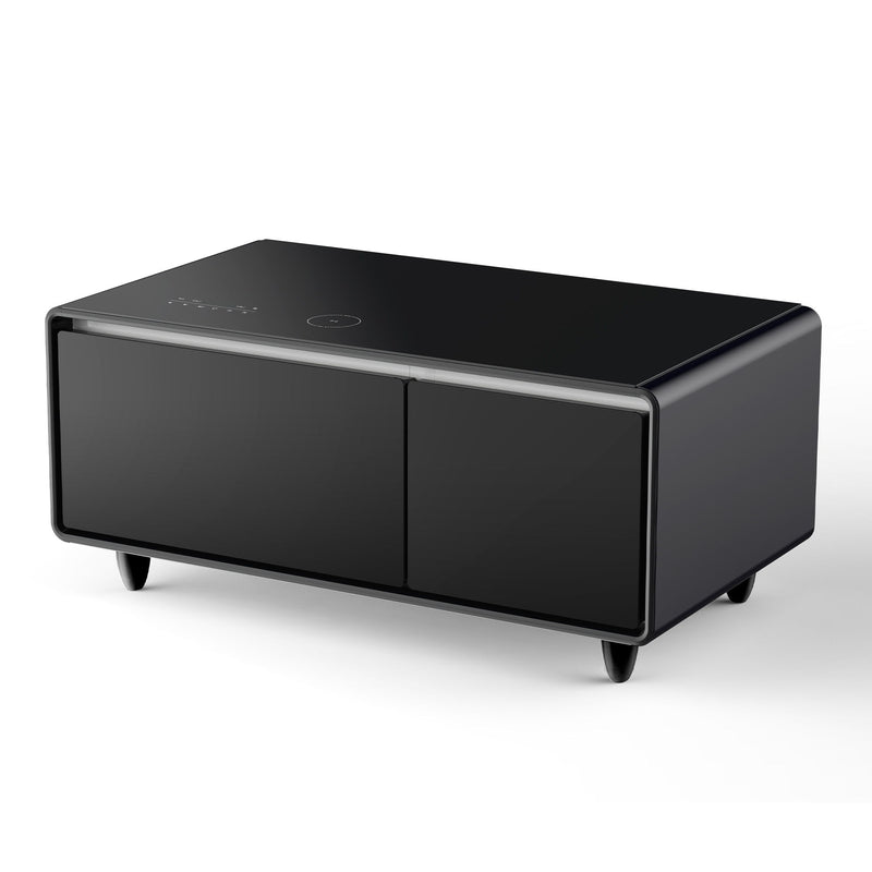 Modern Smart Coffee Table With Built-In Fridge - tooth Speaker, Wireless Charging, Touch Control Panel, USB Interface, Outlet Protection, Atmosphere Light