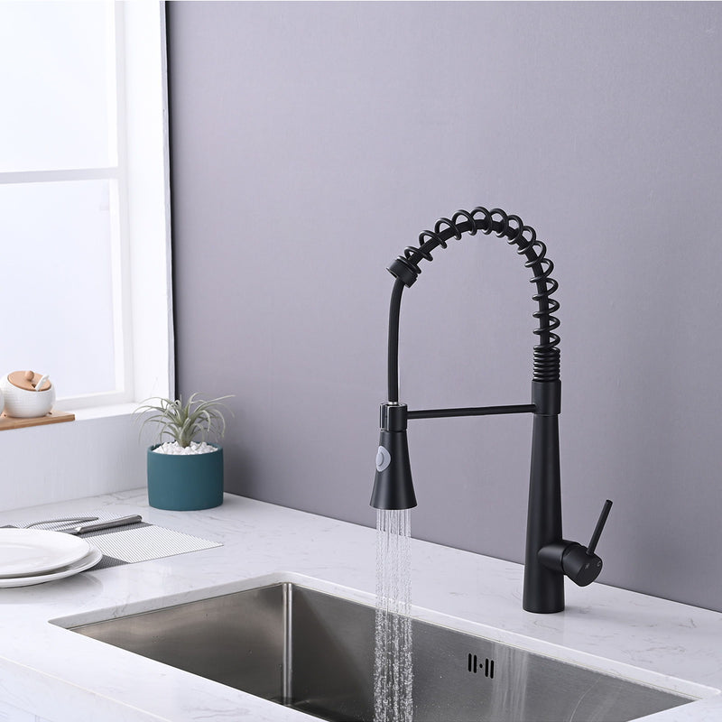 Commercial Kitchen Faucet With Pull Down Sprayer And Magnetic Docking Spray Head - Matte Black
