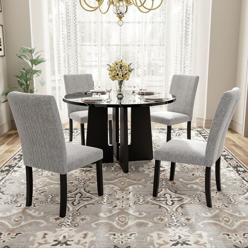 5 Piece Round Dining Table Set, Modern Table And 4 Upholstered Chairs For Dining Room