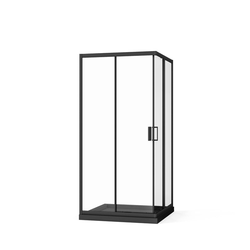 Corner Shower Enclosure, Sliding Door - Matte Black