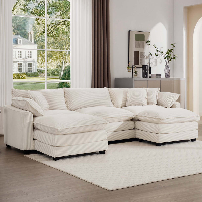 Modern Oversized Modular Cushion Sofa With Ottoman, Low Back, Deep Seating Sofa Set