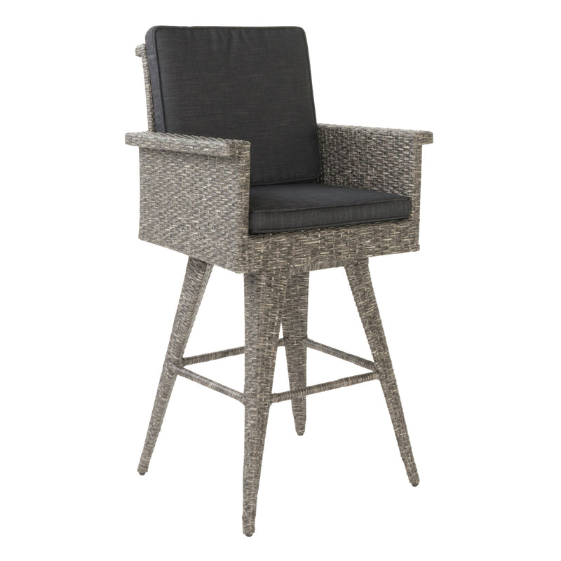 Outdoor Rattan Swivel Barstool With Water Resistant Cushion - Mixed Black / Dark Gray