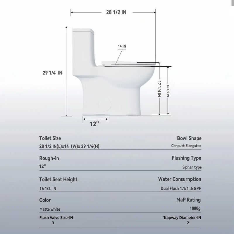 1 Piece Toilet With Tornado Flush, Soft Closing Seat