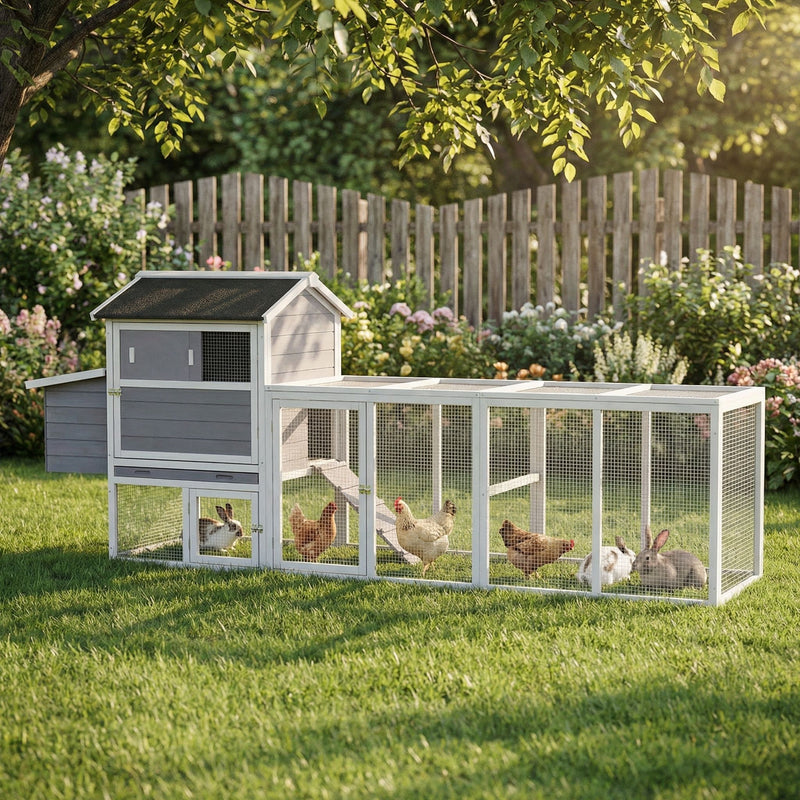 Chicken Coop With Run And Nesting Box, Large Outdoor Hen House For Backyard