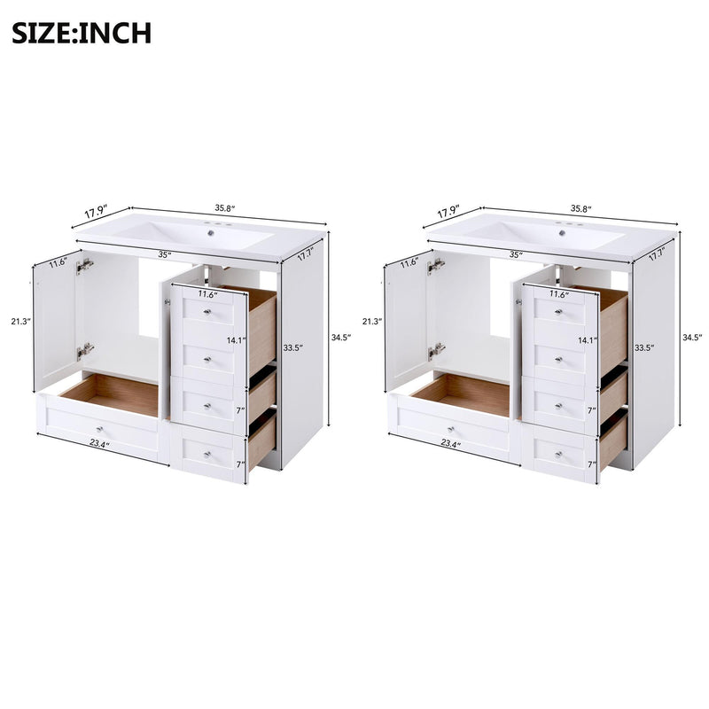 Shaker Free Standing Bathroom Vanity Cabinet With Sink, Soft Close Drawers, Soft Close Doors