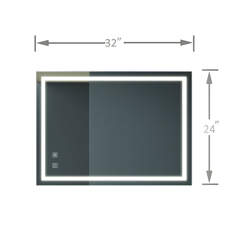 Bathroom Vanity Rectangle Mirror With Front Lighting, Anti Fog, Dimmable, Smart Memory Function