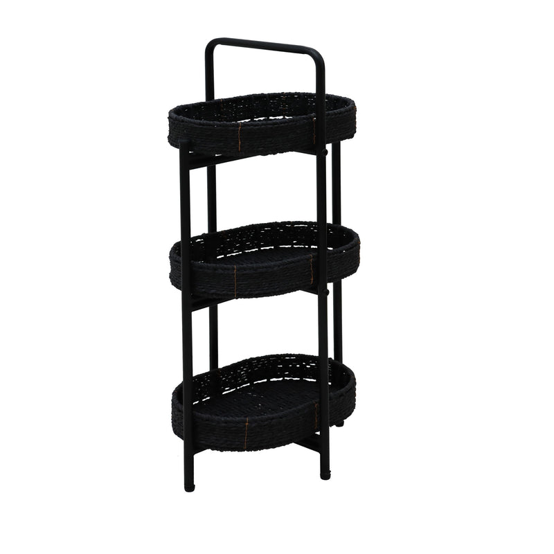 Modern 3 Tier Handwoven Side Table With Oval Organizer