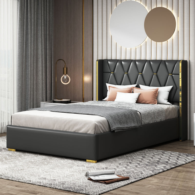Upholstered Platform Bed With Strips -