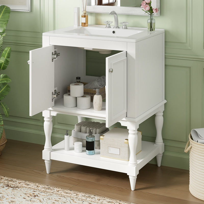 Modern Bathroom Vanity With Sink, Rectangular Cabinet With Open Shelf And Closed Storage
