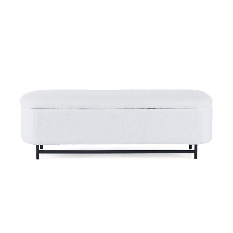 Modern Elegant Ottoman With Spacious Storage Function With Metal Feet - White / Black
