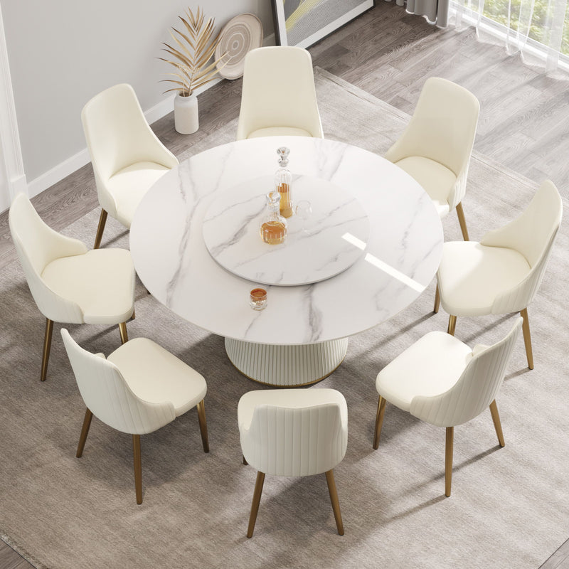 Modern, Round Carbon Steel Base Dining Table, Can Accommodate 6 People