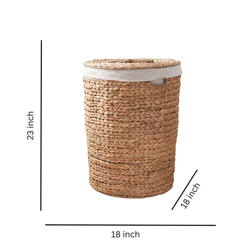 Ludmilla Round Tall Water Hyacinth Woven Wicker Laundry Hamper With Lid - For Clothes, Toys And Book Storage With Removable Liner - 18" X 18" X 23" - Natural Brown