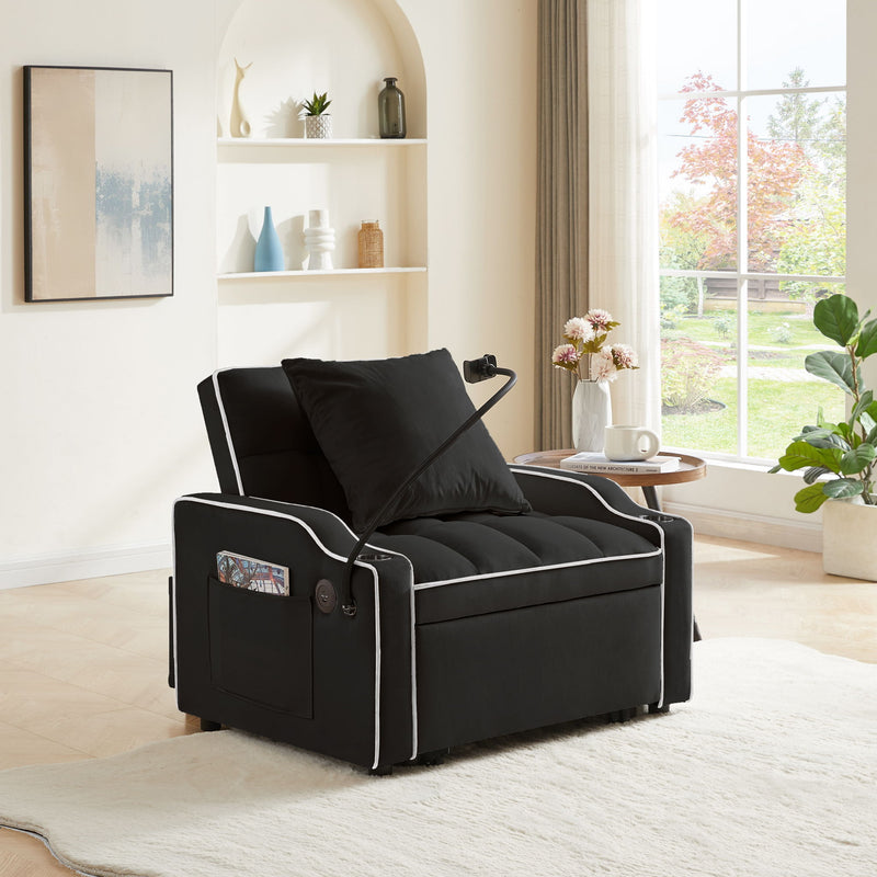 Convertible 3 In 1 Sofa Bed With Adjustable Sleeper Chair And Multi Pockets