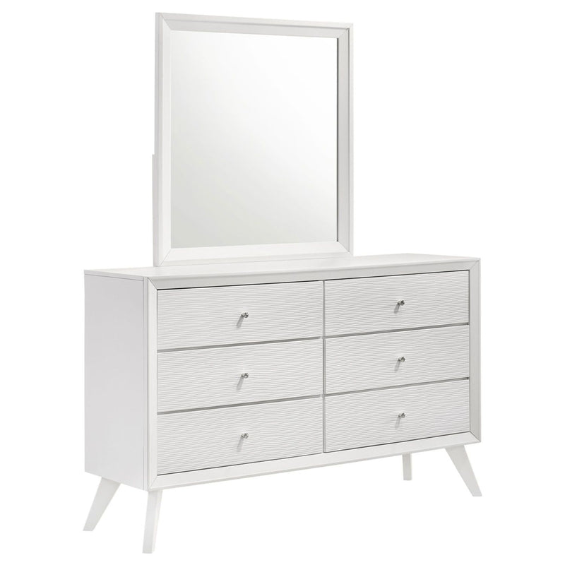Dresser With Mirror, Angled Legs, Round Knobs - White