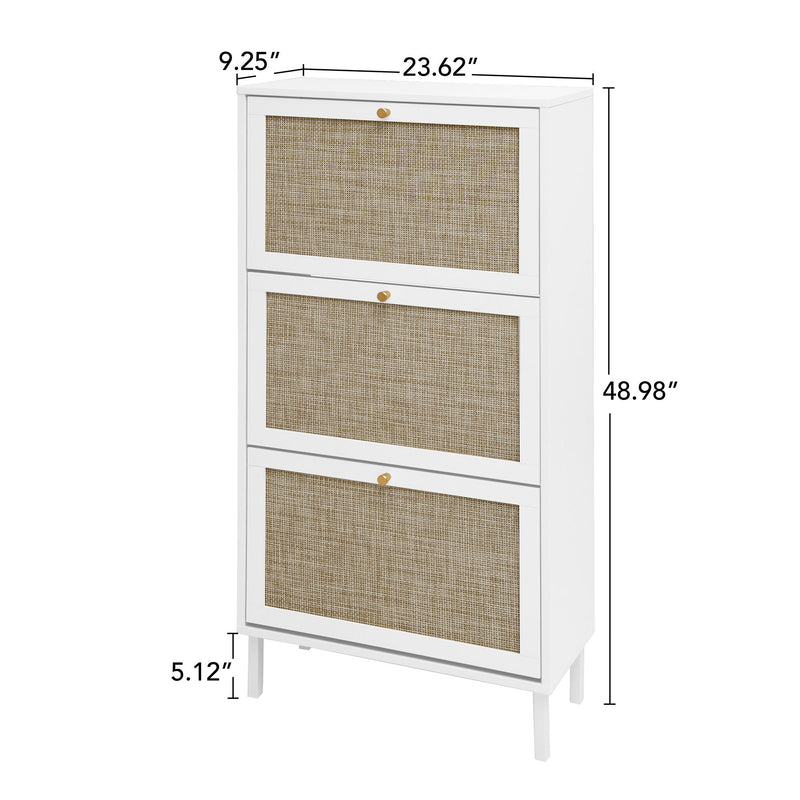 Modern Rattan 3 Door Shoe Rack Cabinet For Entryway