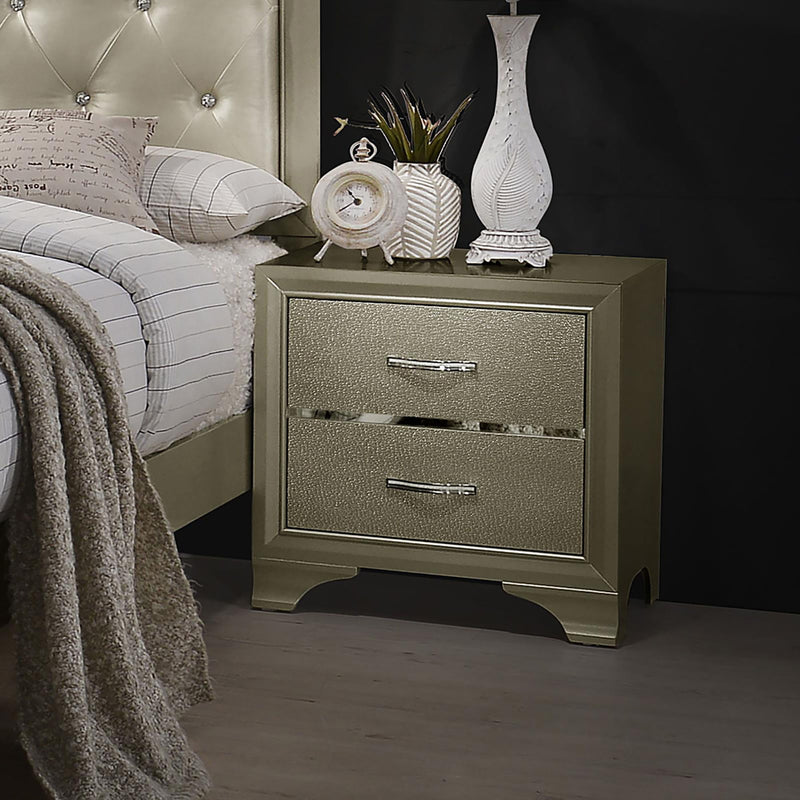 Nightstand With 2 Drawers Bedroom Storage With Accents - Champagne