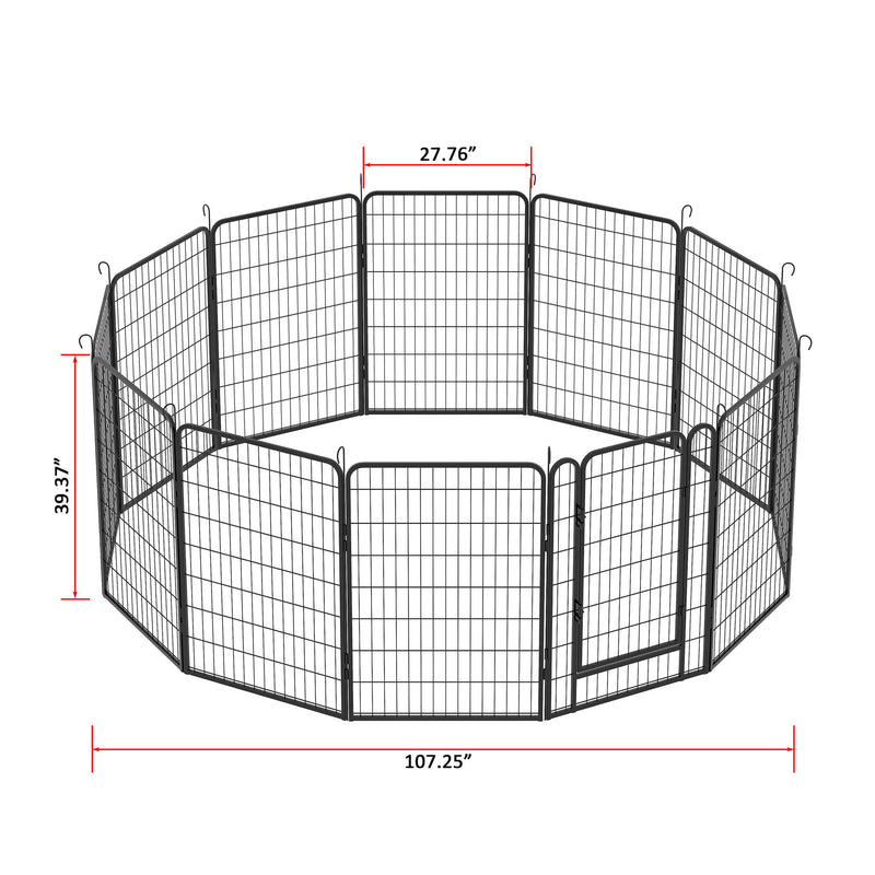 81.1" 12 Panels Heavy Duty Metal Playpen With Door, Dog Fence Pet Exercise Pen For Outdoor - Black