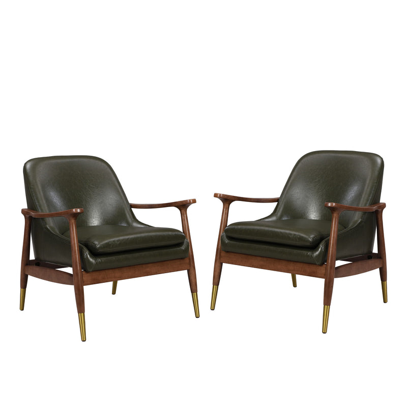 Mid - Century Accent Chair With Cushioned Seat, Brass Tipped Legs