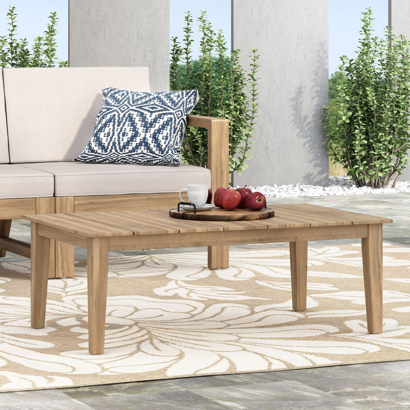 Outdoor Coffee Table With Slat Panel Top - Light Brown