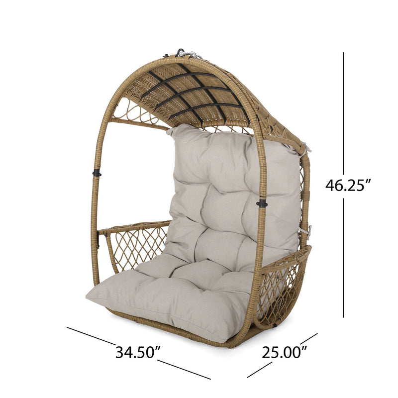 Outdoor / Indoor Wicker Hanging Chair With 8Ft Chain - Light Brown / Beige