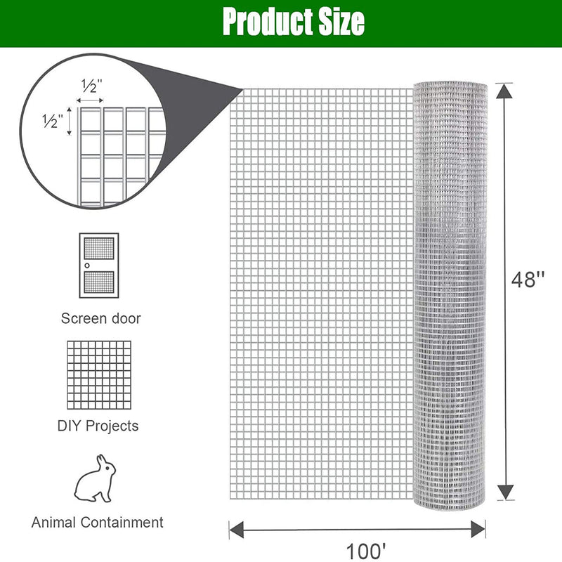 Galvanized Hardware Cloth, Gauge Welded Metal Wire Fence Roll For Garden And Animal Protection - Silver