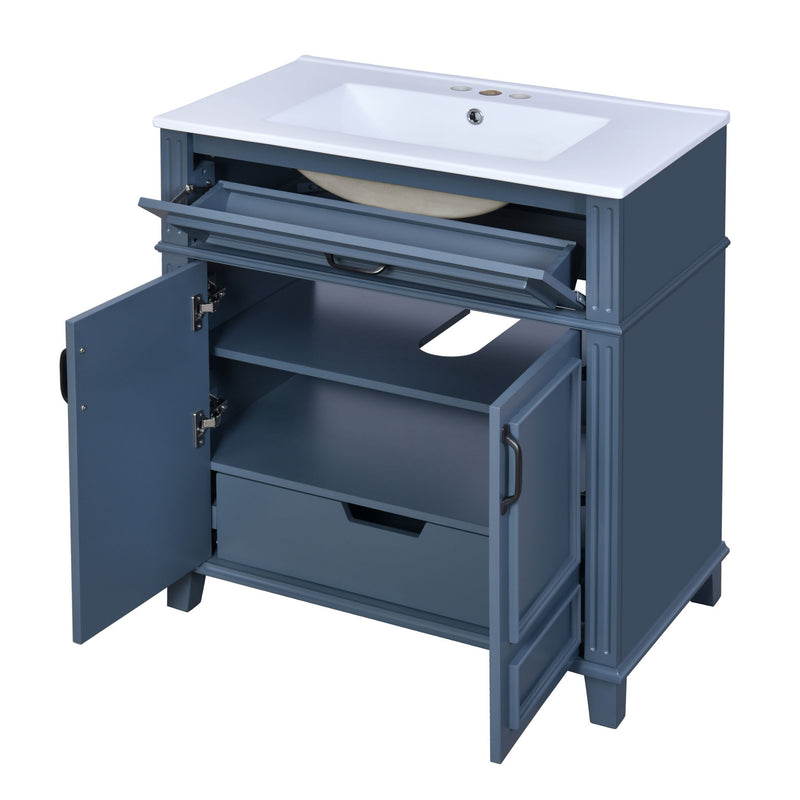 Bathroom Vanity With Sink Storage Cabinet - Blue