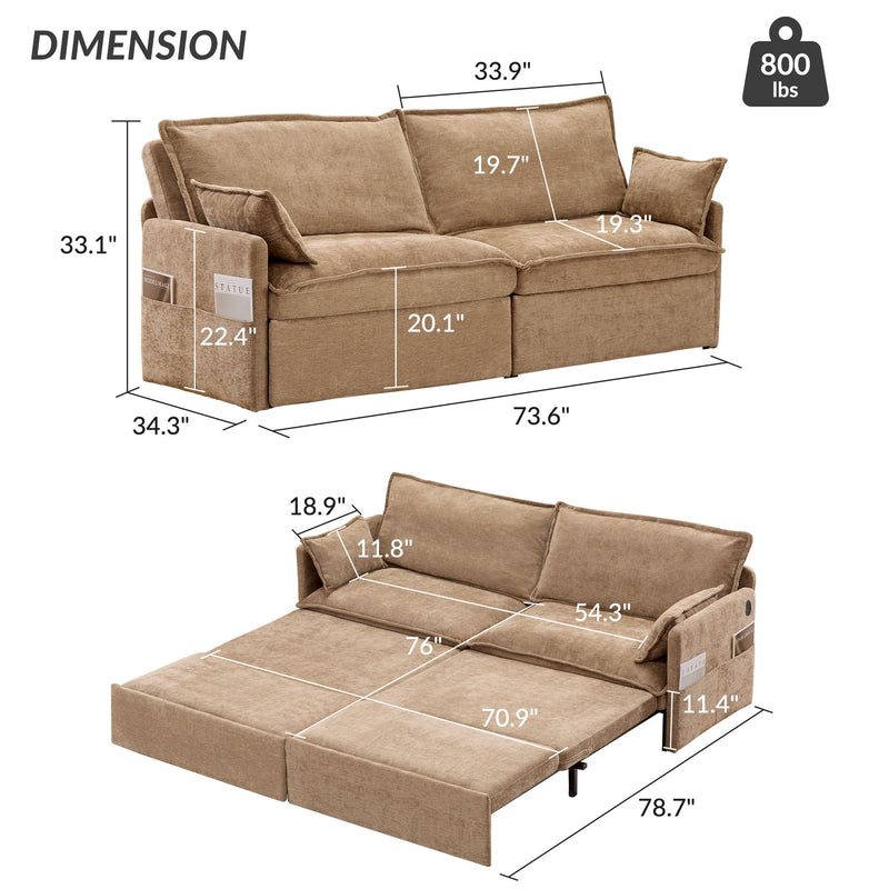 Pull Out Sofa Bed, Convertible Sleeper Sofa Couch, Side Storage, And USB / C - Type Charging Ports Chair