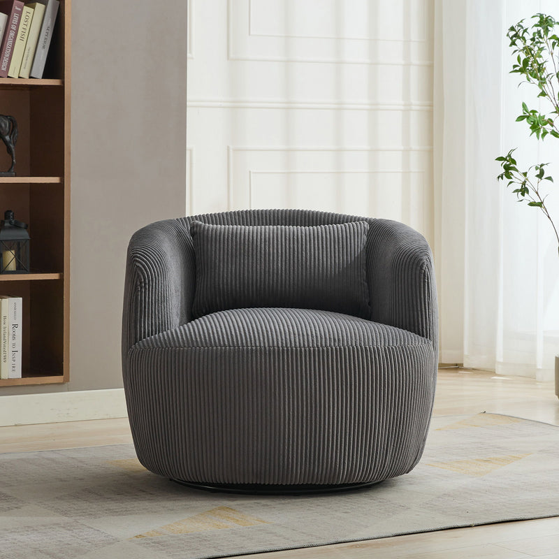 Wide Upholstered 360° Swivel Barrel Soft Chair With Pillow