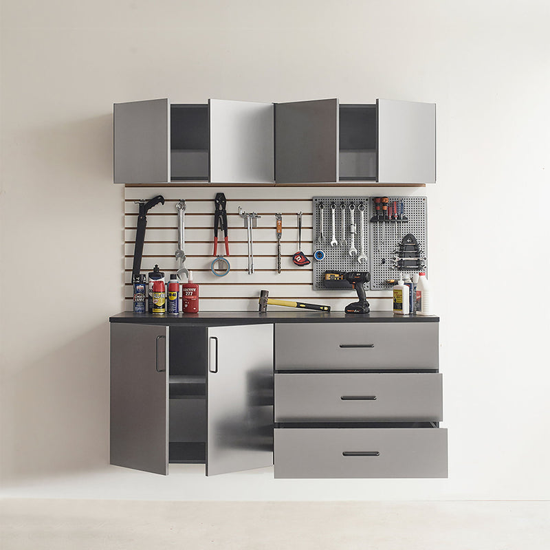 Astro Series - Garage Cabinet Set C With Soft Closing Drawers - Metallic Gray