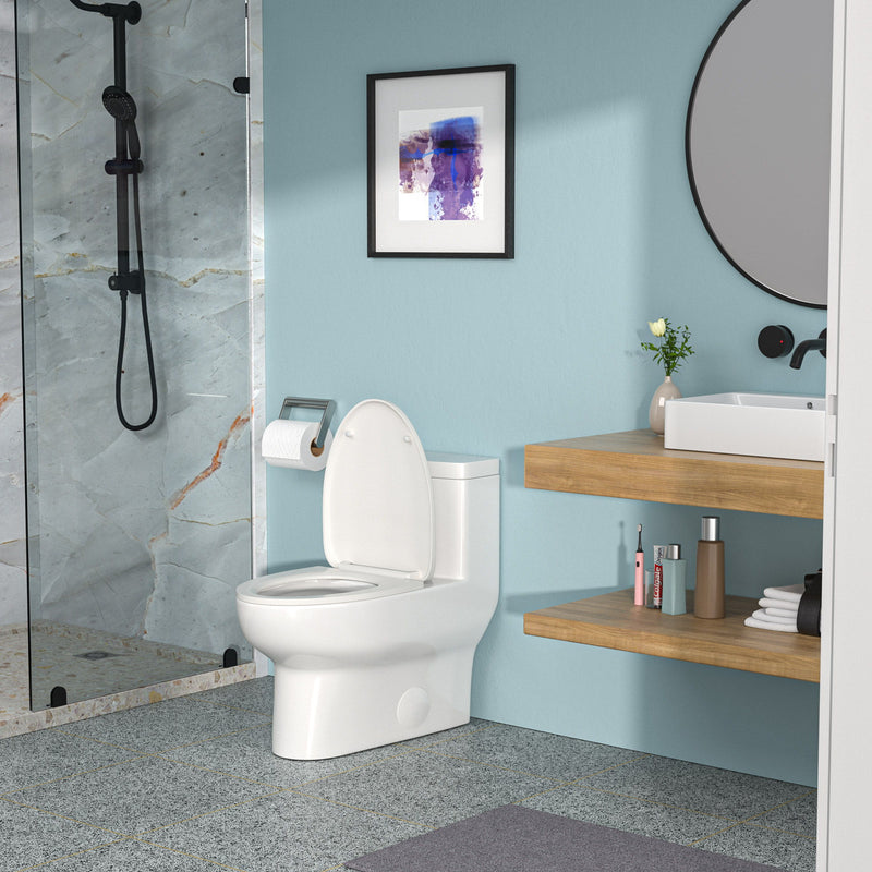 Modern Ceramic 1 Piece Toilet With Single Flush And Soft Closing Seat - White