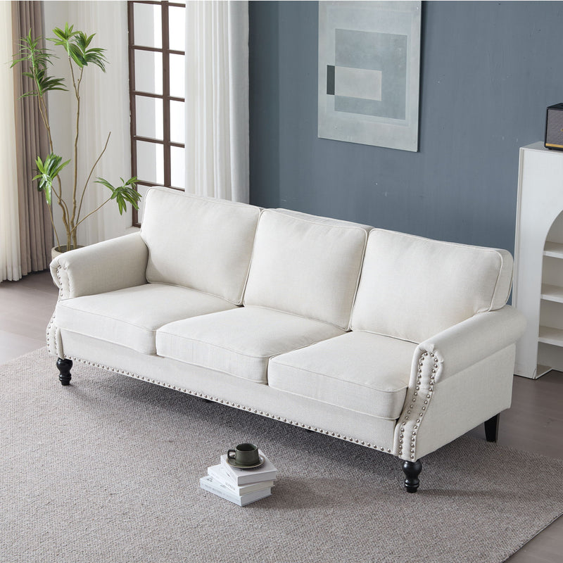 Rolled Arm Sofa With Nailhead Trim With Wooden Legs