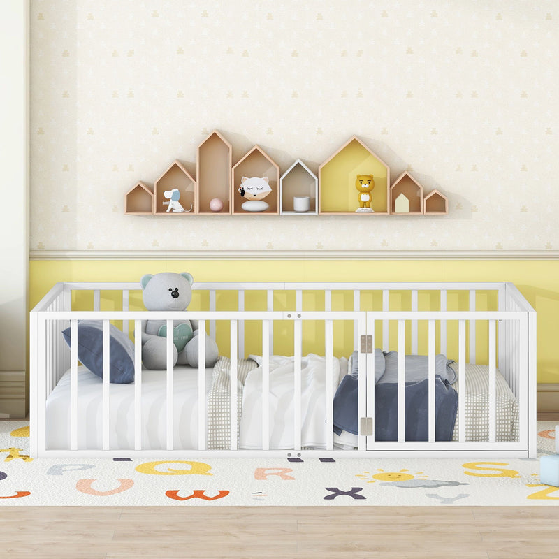 Metal Floor Bed Frame With Fence And Door