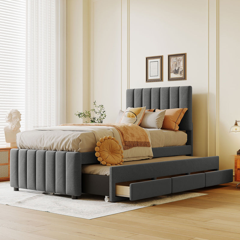 Upholstered Design Platform Bed With Trundle