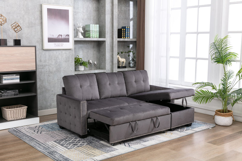 Reversible Sectional Storage Sleeper Sofa Bed, L-Shape 2 Seat Sectional Chaise With Storage, Skin-Feeling Fabric