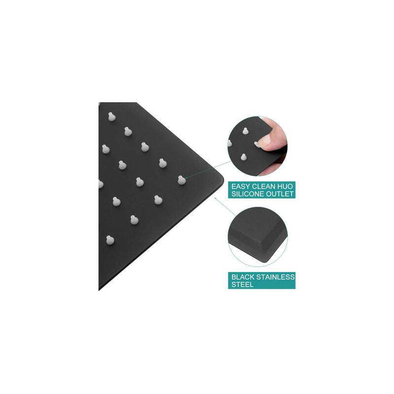 12" Square Rainfall Shower Head With Wall / Ceiling Mount, 304 Stainless Steel - Matte Black